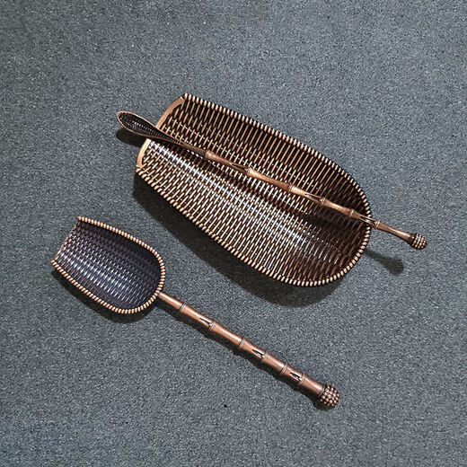 Jie Yun Cat Tea Ceremony Accessories Tea Lotus Creative Woven Teaspoon Tea Tea Pick Teaspoon Alloy Material Kung Fu Tea Tea Set Dustpan Tea Lotus (Including Tea Pick) + Tea Spoon Red