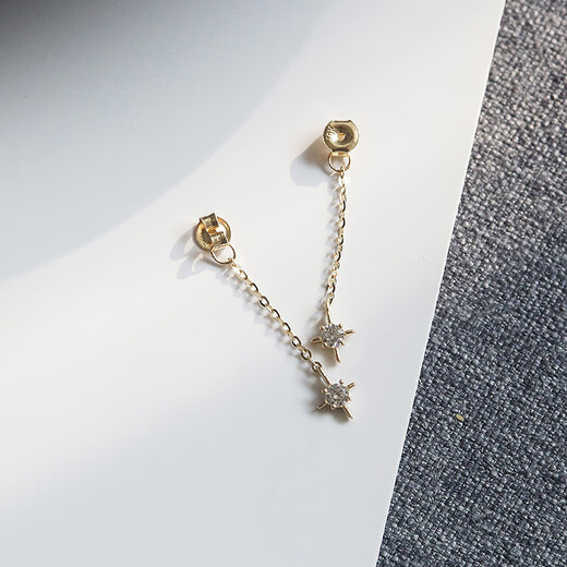 Caizhi white small C pure gold gold jewelry 14K10K gold earrings earrings chain small diamond six-pointed star pendant ear wire ear plugs ear plugs one
