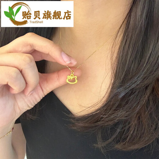 Mussel Gold Store HelloKitty Hollow Gold Necklace Simple Hello Kitty KT Bow Plated 18ktty Necklace tty Necklace