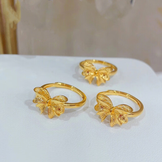 BXE Gold 9999 Bow Ring Fugitive Princess Live Ring Holiday Gift for Girlfriend or Wife Gold Bow Ring 1.12g
