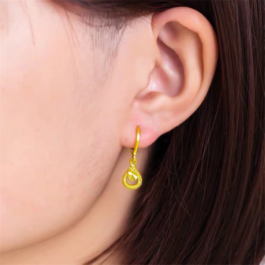 Gin Chie Hong Kong gold 9 earrings women's water drop earrings large and small earrings sand gold for Valentine's Day birthday gift Jinshui