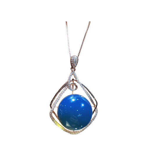Dominican blue amber pendant, pure water-free blue amber necklace ring, amber beeswax set, 925 silver plated 18K female (pendant + ring) set