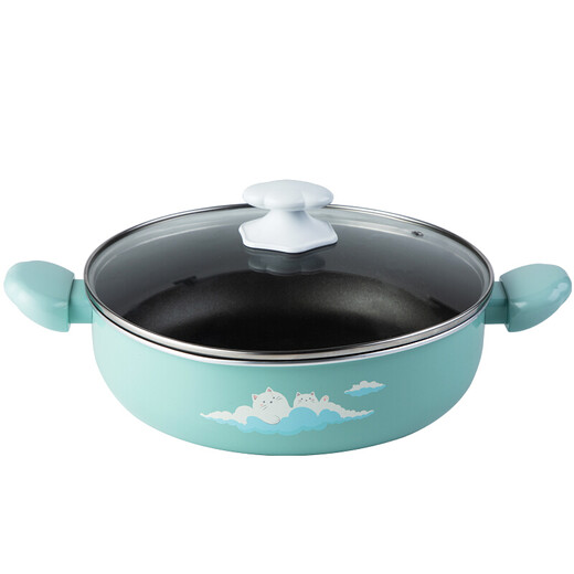 Aistar hot pot non-stick clear soup hot pot household table shabu-shabu pot easy one pot multi-purpose large capacity open flame electromagnetic universal Yunduomao non-stick hot pot 28cm