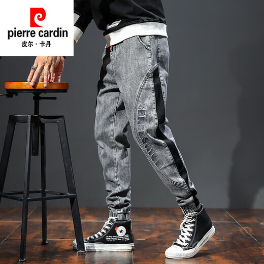 Pierre Cardin trendy brand loose large size jeans men's Korean style retro elastic plus fattened elastic waist stitching leggings harem pants 913 6XL