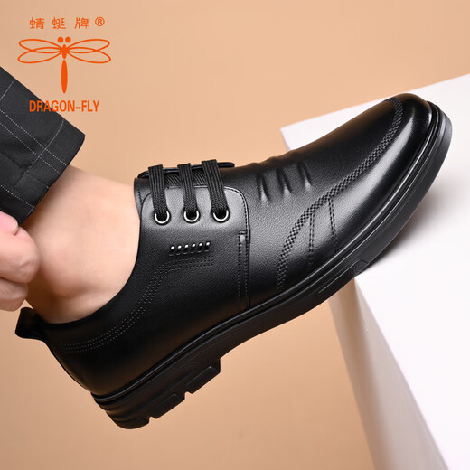 Dragonfly brand men's leather shoes new top layer cowhide soft sole soft leather casual shoes versatile breathable wear-resistant formal business men's shoes black lace-up style 39
