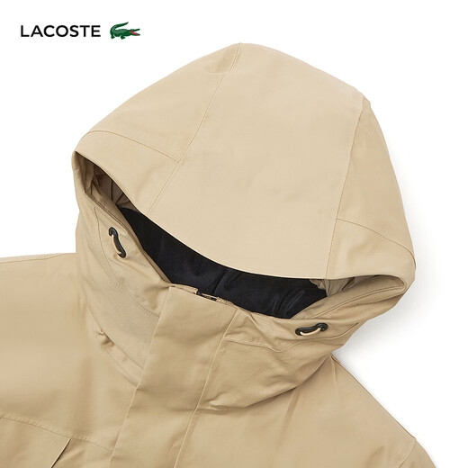 LACOSTE French crocodile men's simple casual solid color hooded goose down jacket | BH0696 02S/milk brown L 52