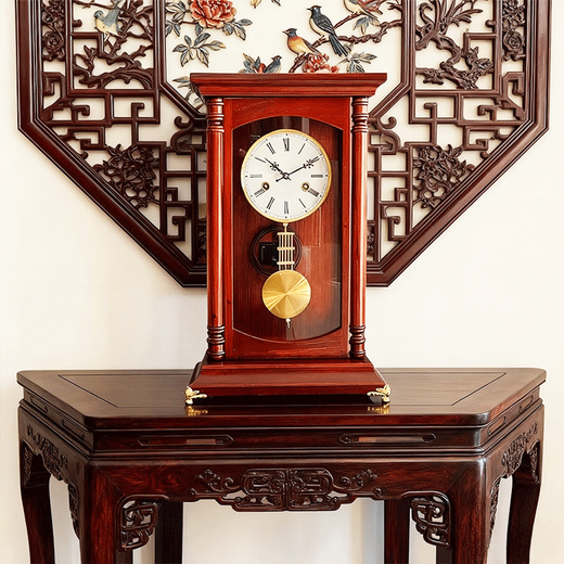 Honghe New Chinese Table Clock Copper Spring Movement Mechanical Table Clock Retro Simple Solid Wood Clock Time Living Room Ornament Toon Wood, New Gold Base 56cm Color Affected by Light Arabic Dial