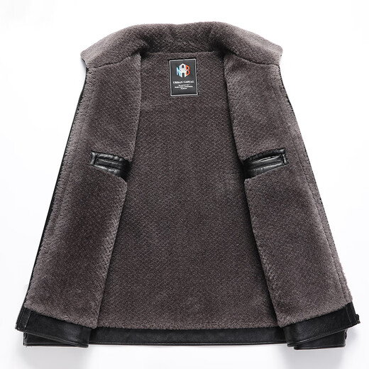 Woodpecker (TUCANO) Haining leather jacket for men, middle-aged dad, autumn and winter leather jacket, men's velvet thickened coat, middle-aged and elderly soft leather top, brown 180 (110-130Jin Jin is equal to 0.5 kg)