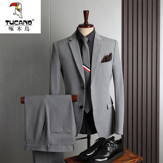 Woodpecker (TUCANO) large size suit men's four seasons casual business formal wear fashion slim wedding groomsmen dress suit men's black double button (single jacket) 64/7XL (210-230Jin Jin equals 0.5 kg)