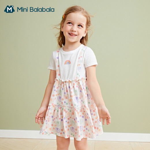 Mini Balabala children's baby girl dress summer girl princess skirt literary children's skirt white and red tone 0316130cm