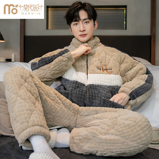 Modal winter men's pajamas coral velvet three-layer quilted zipper home clothes youth Internet celebrity winter style plus velvet thickening YXO12240 coral velvet quilted men's style XL