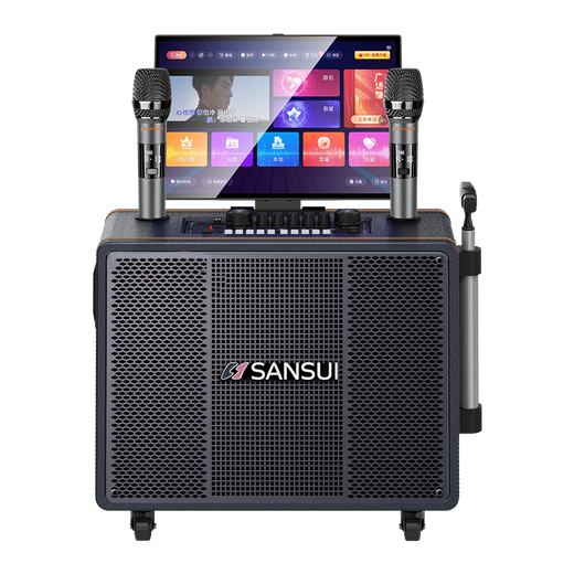SANSUI PU series portable outdoor square dance lever audio with large display song screen home KTV audio set home mobile karaoke speaker song high-fidelity anti-howling 17-inch screen + PE125 three-way + 1T