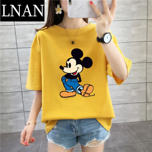 Lnan Women's Short Sleeve T-Shirt für Frauen Sommer 2022 Neues koreanisches Mickey-Druck Loose Student's Half Sleeve Top INS Trendy Red [T-Shirt] 3524 S [vorgeschlagen 80-100jin [Jin ist 0,5 kg]]
