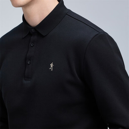 Dances with Wolves, plus velvet, autumn and winter fashionable business commuter logo, versatile men's long-sleeved POLO 001 black 175
