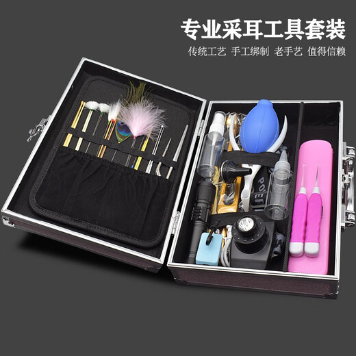 Xiaoyao Wang Professional Ear Picking Tool Set, Light Ear Picking Spoon for Cleaning Ears, Goose Feather Stick, Visual Hand Lamp, Chicken and Crane Feather Stick, Pink Set, Hand Lamp + Head Lamp + Thumb Lamp 1 piece