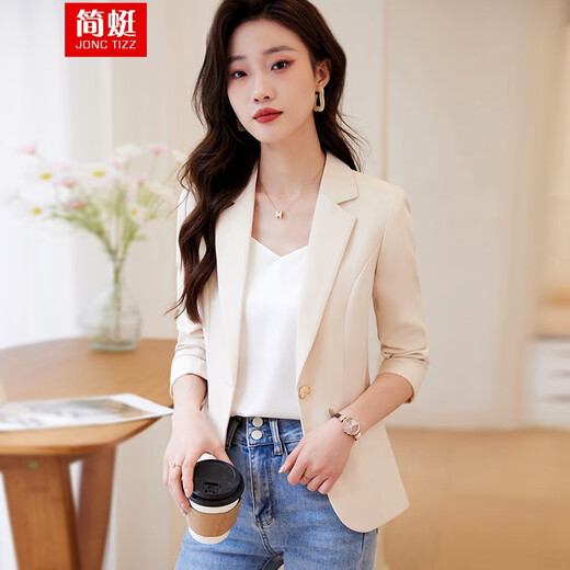 Jian Ting chaqueta de traje blanquecino para mujer primavera y otoño 2026 otoño nuevo traje de otoño pequeño informal de alta gama para mujer traje blanquecino M (90-99Jin Jin es igual a 0,5 kg)