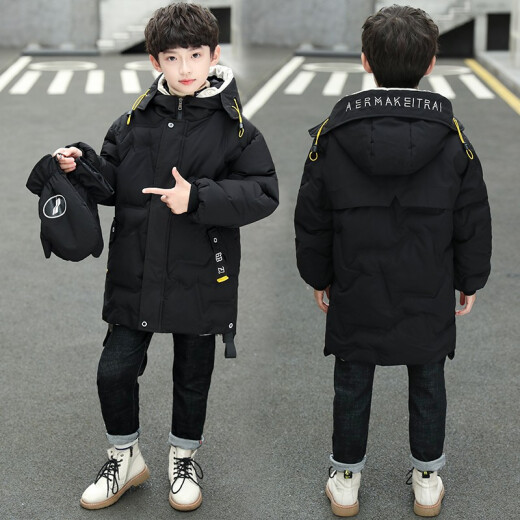 Bei Yichen Children's Clothing Boys' Cotton Clothes 2020 Autumn and Winter New Children's Winter Clothes Thickened Gloves Cotton Clothes Jackets Medium and Large Children's Baby Down Cotton Jackets Boys Style Cotton Clothes Trendy Black 150 Sizes (Recommended Height 140 cm)