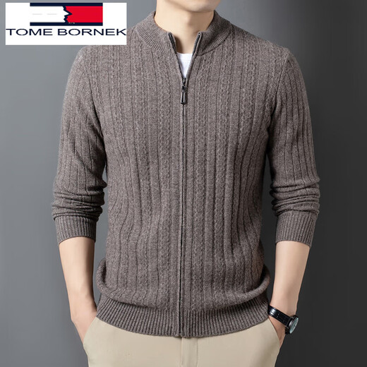 TOME BORNEK Tommy Tommy Men's Wool Knitted Cardigan Autumn and Winter Business Loose Sweater Long Sleeve Half Turtle Collar Jacket Casual Spring Jinhua Camel S 165