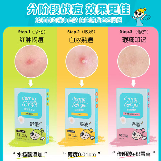 DermaAngel Salicylic Acid Invisible Acne Cleansing Patch Day and Night Mix 72 Patch Acne Patch Can be applied with makeup, ultra-thin, absorbs and concentrates to isolate pollution