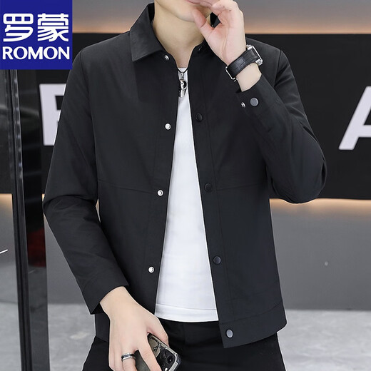 Romon Lapel Spring and Autumn Men's Jacket Fashion Business Casual Executive Jacket Young and Middle-aged Jacket New Top Black Spring and Autumn L 105-120Jin Jin equals 0.5 kg