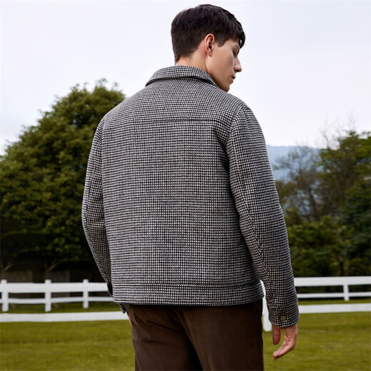 Dances with Wolves Wool Jacket Men's Winter Fashion Houndstooth Jacket Men's Down Jacket 003 Medium Gray 185