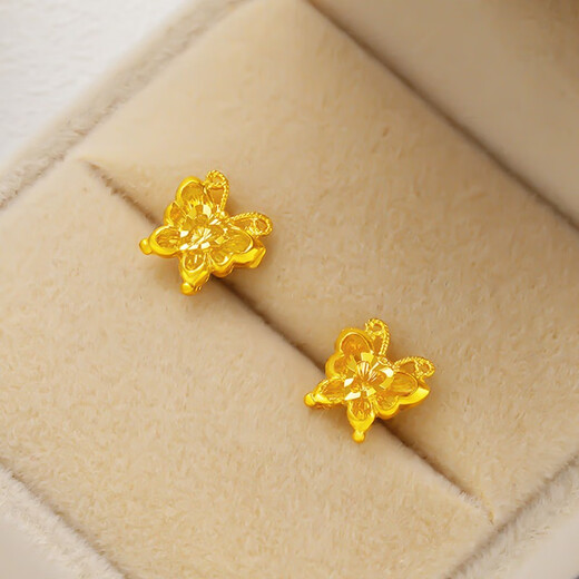 Putino Hong Kong 9999 True Gold Classic Earrings for Women 1 8k Color Temperament Gold Earrings New 2025 Jewelry Women's Glossy Peas Large Size