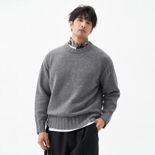 LEZORA Nostalgic Thick Needle Mother Brand 560g Superfine Merino Wool Anti-pilling Thick Sweater for Men Gray XL