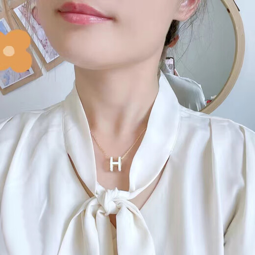 Fat Donglai's same color gold plain chain 18K gold 18k rose gold H letter necklace for women, light luxury, niche sense for girls, milk tea gray, rose gold, high version + color preservation