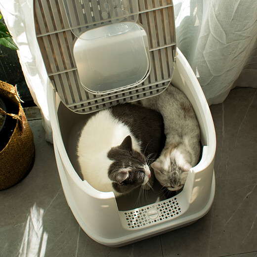 Leyoupai cat litter box fully enclosed large cat toilet anti-splash cat litter box cat sand box cat litter box gray and white