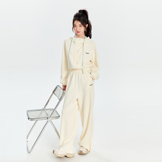 Fantu onet Fantu casual fashion sports knitted suit for women spring style age-reducing jacket straight-leg pants two-piece set off-white ready stock L