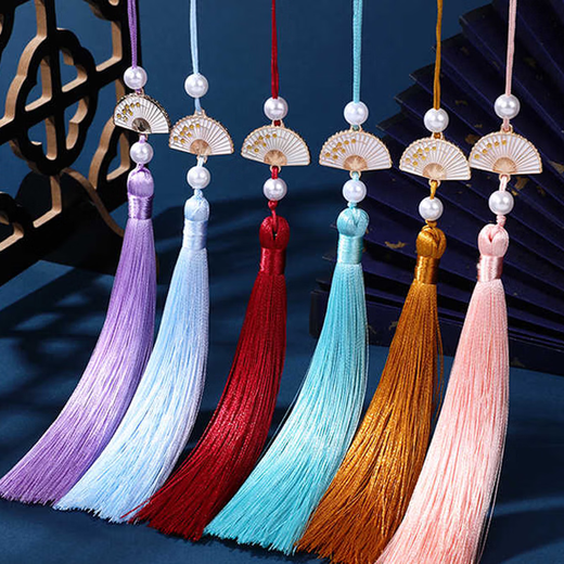 Jingji diamond ball white fan with tassels white jade lotus hanging tassels cheongsam hanfu long tassel bookmark fan diy accessories diamond ball white fan with tassels mixed color 5 pack