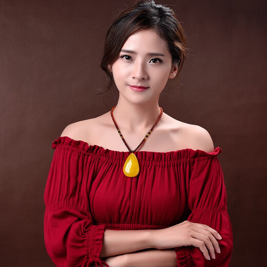 OUCERNY beeswax pendant natural amber raw stone full of honey chicken oil yellow water drop necklace pendant for men and women Russian material 3-5g