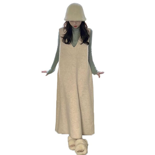 Mommy Ranqi Maternity Spring Dress Two-piece Set 2025 New Fashion Lazy Style Suit Knitted Vest Skirt Spring and Autumn Style Inner Top + Vest Dress (Set) L