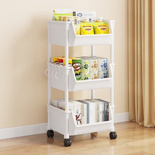 Kunfeng trolley storage rack floor-standing home living room kitchen storage rack shelf storage rack multi-layer snack storage rack 3-layer white simple small model