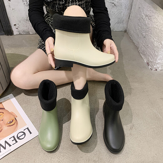 雨靴女时尚百搭雨鞋短筒防雨防滑水靴低帮成人外穿水鞋保暖防水鞋 绿色 36