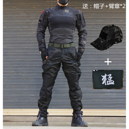 Ludun camouflage suit men's field suit spring and autumn outdoor camouflage T-shirt stretch tactical frog suit CS combat instructor uniform CP color (short sleeves + pants) including hat/armband M