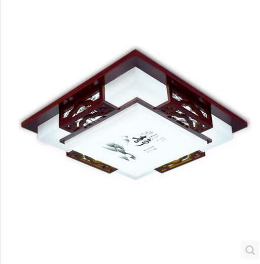 Kezhitu customized LED Chinese ceiling lamp wood art sheepskin lamp rectangular atmospheric antique solid wood living room book room 829 jing 5353 three colors 48W