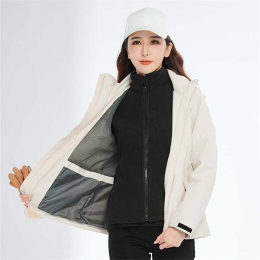 
BRELRMON Korean version of windproof jacket for women and men, outdoor coldproof three-in-one warm and removable ski mountaineering jacket jacket HS12805 m white-woman XL
