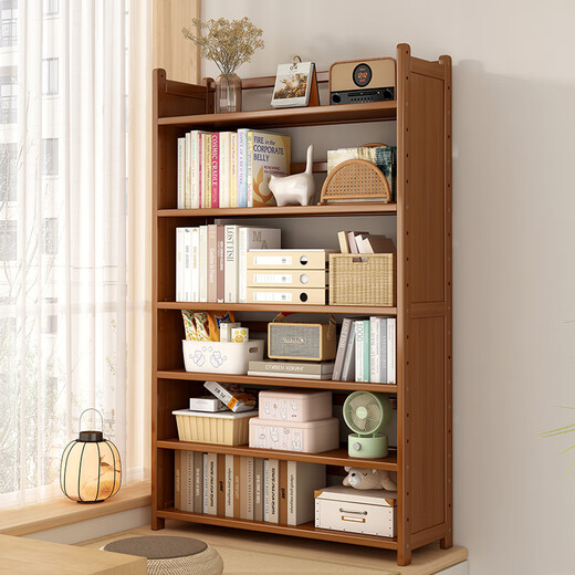 Bamboo Yijia Bookshelf Simple Home Small Bedroom Storage Rack Floor-standing Bookcase Wall Storage Rack Study Desktop Narrow Storage Rack 2-35 Styles (Thick Brackets + Reinforced Barrels)