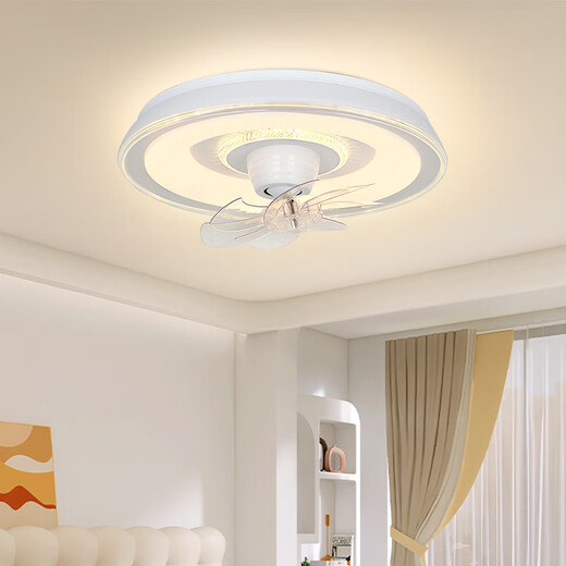 V-POWER风扇灯智能卧室吊扇灯LED灯具客厅餐厅现代简约吸顶灯电扇灯 9904-B银河白-96W无极光-360摇头