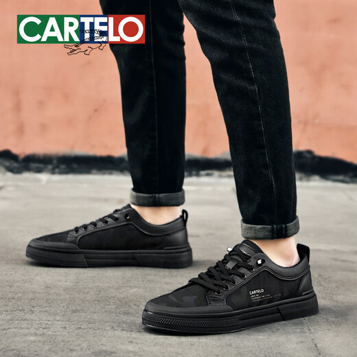 Cartelo Crocodile (Cartelo) Schuhe für Männer mit einem Fuß vielseitig atmungsaktiven fliegenden Männerschuhen weiße Schuhe Sommer Neue vielseitige lässige Schuhe für Männer Schwarz 6624dk (atmungsaktive Eisseide) 39 Standard -Sportschuhe Größe