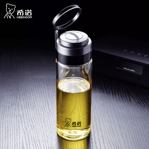 希诺（HEENOOR）希诺单层玻璃杯男士便携提环大容量耐热居家出行泡茶杯运动塑料杯 玻璃杯6076-695毫升+杯套杯刷