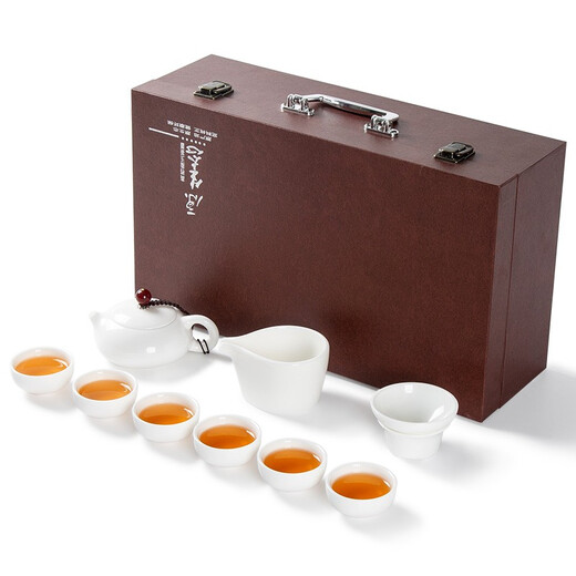 Gold inlaid jade Kung Fu tea set, mutton fat jade porcelain teapot, white porcelain ceramic tea cup, tea making set, gift box, Hibiscus Xishi tea set