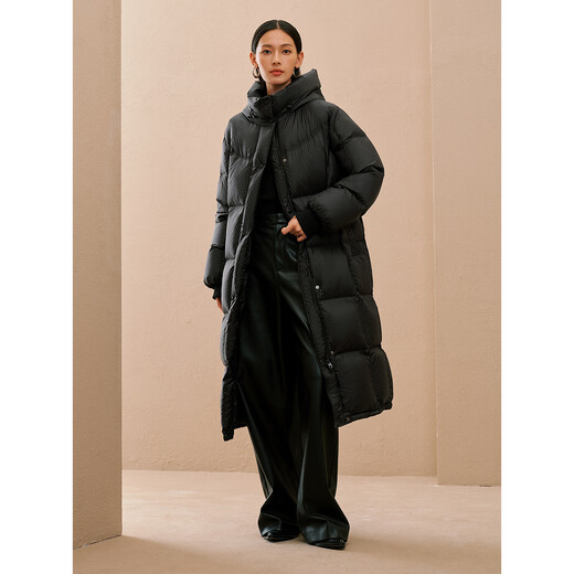 PEACEBIRD Women's Down Jacket Hooded Puff Winter Warm Bread Jacket Black 2 Long S