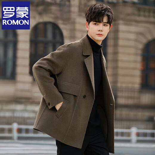 ROMON double-sided wool coat men's autumn and winter thickened woolen windbreaker short high-end suit woolen coat men's card green XL 165-185Jin Jin equals 0.5 kg