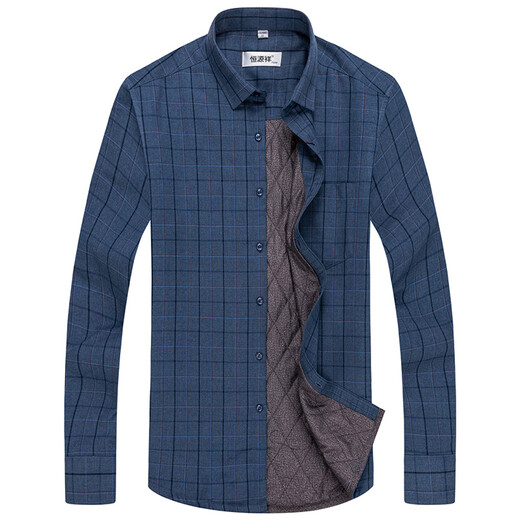 Hengyuanxiang wool shirt men's velvet thickened long-sleeved thickened warm shirt men's middle-aged dad casual winter YM45832-1 blue stripe 45