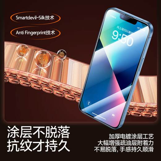 Flash Magic is suitable for iPhone 13 tempered film, iPhone 13pro mobile phone film, full screen, 13promax explosion-proof, smooth feel, borderless high-definition anti-fingerprint protective film, ultra-clear explosion-proof and anti-fingerprint 2 pieces + artifact for Apple 13/13Pro
