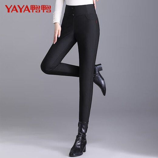 YaYa (YAYA) goose down down pants for women, thin and high-waisted winter thickened loose stretch warm pants A22 black XL