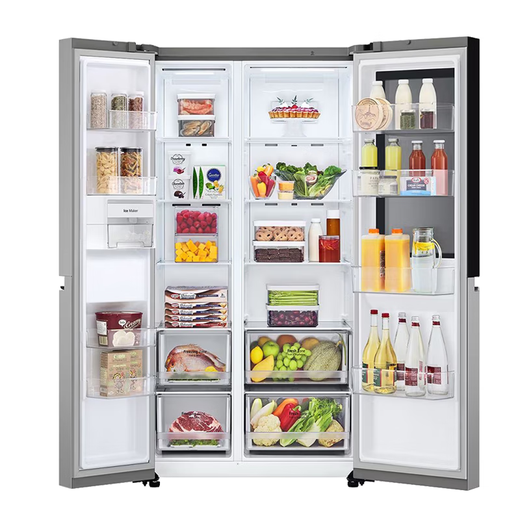 
LG655L double door refrigerator, perspective window, multi-dimensional wind curtain, dual-wind system, air-cooled frost-free frequency conversion, large-capacity refrigerator, Xinghe Silver S653MPY33D