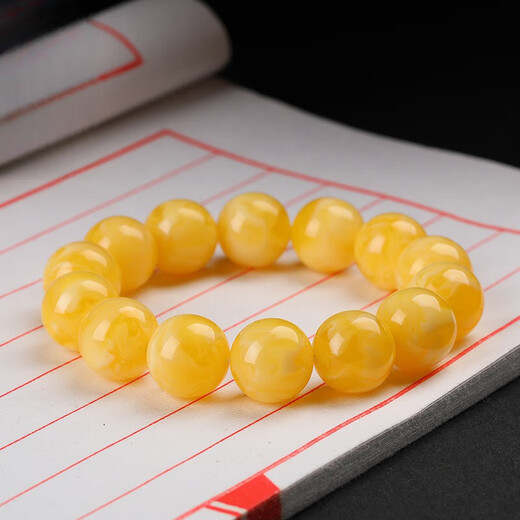 Huangben natural Russian material white flower beeswax round bead bracelet chicken fat yellow amber single circle bracelet for boyfriend and girlfriend best friend diy 12mm white demon flower bracelet one item one certificate